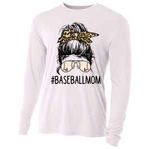 Baseball Mom Leopard Messy Bun Mother's Day Cooling Performance Long Sleeve Crew