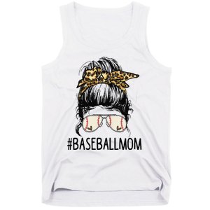 Baseball Mom Leopard Messy Bun Mother's Day Tank Top