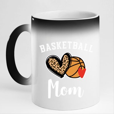 Basketball Mom Leopard Heart Gift 11oz Black Color Changing Mug