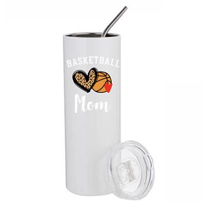 Basketball Mom Leopard Heart Gift Stainless Steel Tumbler