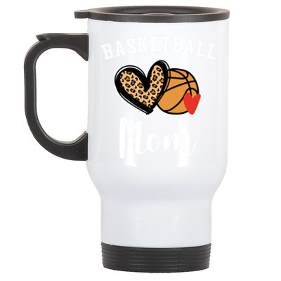 Basketball Mom Leopard Heart Gift Stainless Steel Travel Mug