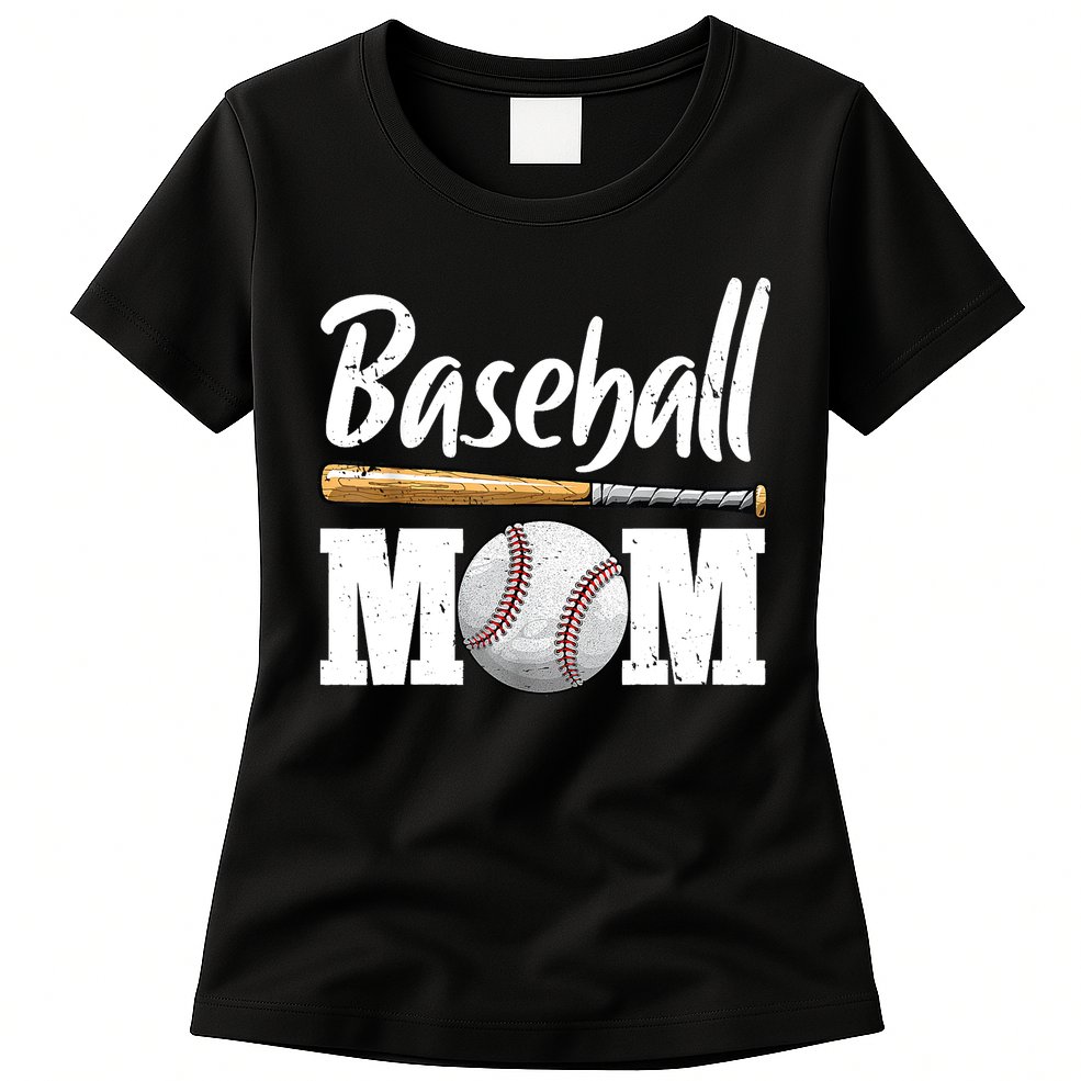 Baseball Mom Leopard Print Baseball Mama Mother's Day Womens T-Shirt