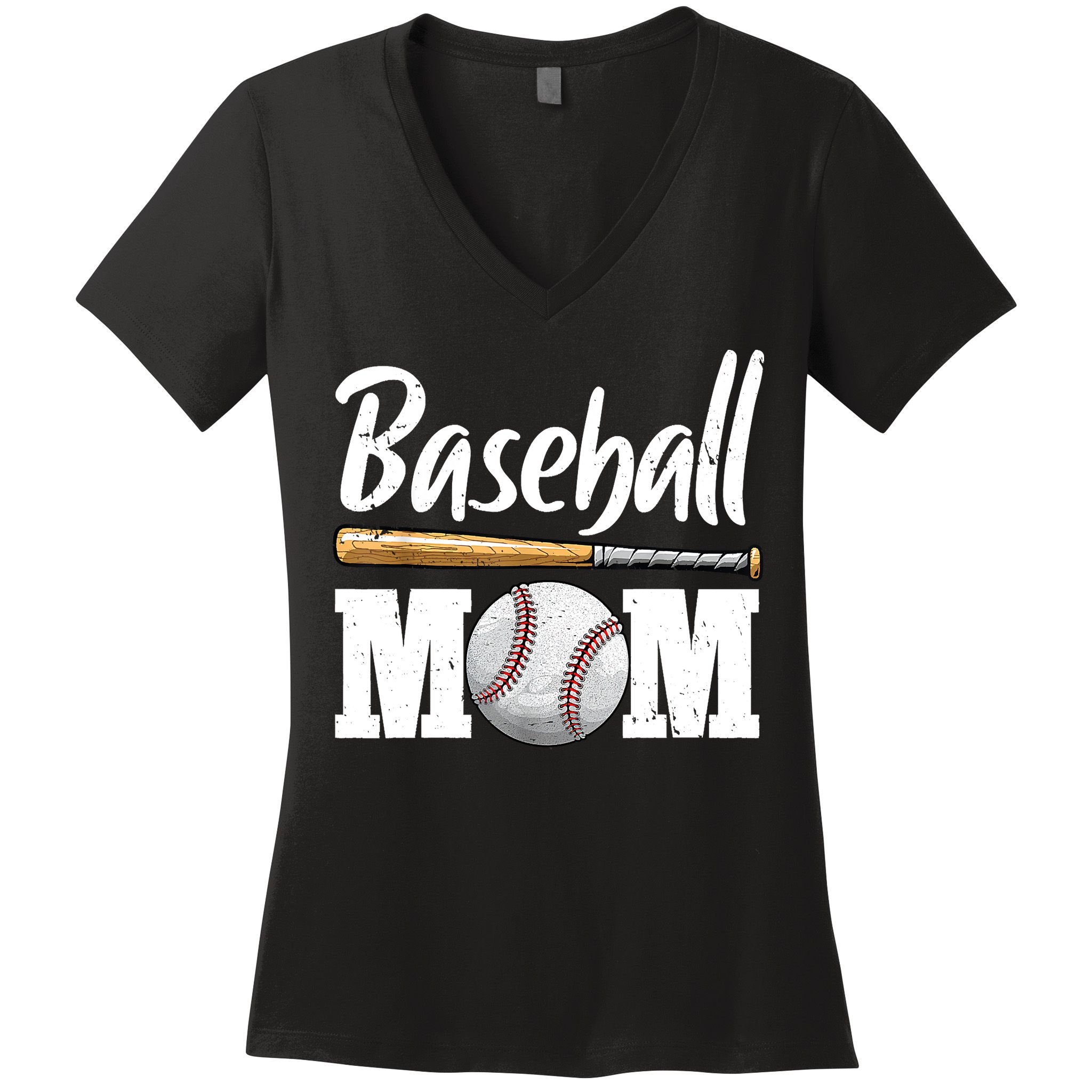 Baseball Mom Leopard Print Baseball Mama Mother's Day Women's V-Neck T-Shirt