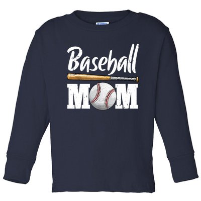 Baseball Mom Leopard Print Baseball Mama Mother's Day Toddler Long Sleeve Shirt