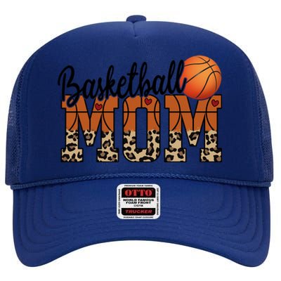 Basketball Mom Leopard Letters Design Gift High Crown Mesh Back Trucker Hat