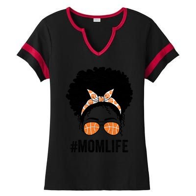 Basketball Mom Life Messy Bun Mothers Day Idea Gift Ladies Halftime Notch Neck Tee