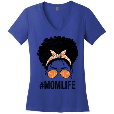 Basketball Mom Life Messy Bun Mothers Day Idea Gift Women's V-Neck T-Shirt