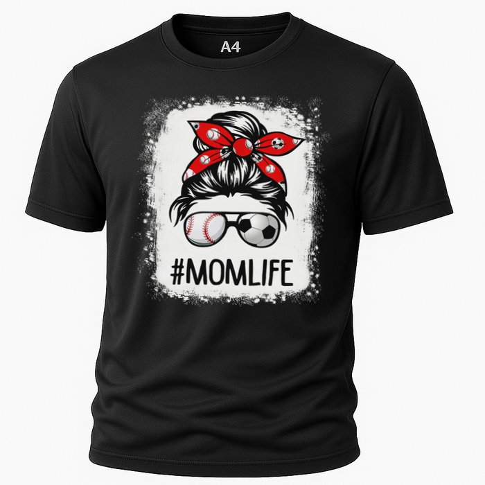 Bleached Mom Life Soccer Messy Bun Baseball Game Day Cooling Performance Crew T-Shirt