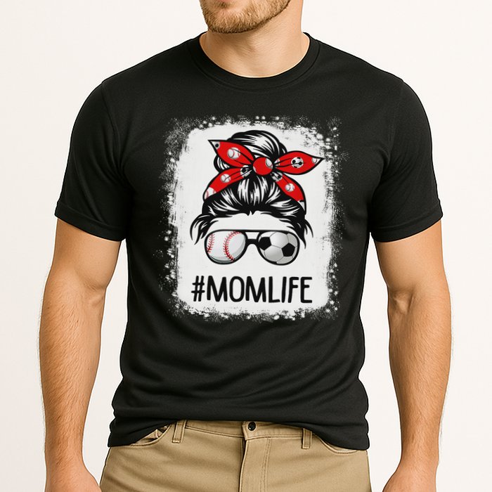 Bleached Mom Life Soccer Messy Bun Baseball Game Day Cooling Performance Crew T-Shirt