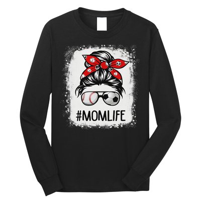 Bleached Mom Life Soccer Messy Bun Baseball Game Day Long Sleeve Shirt