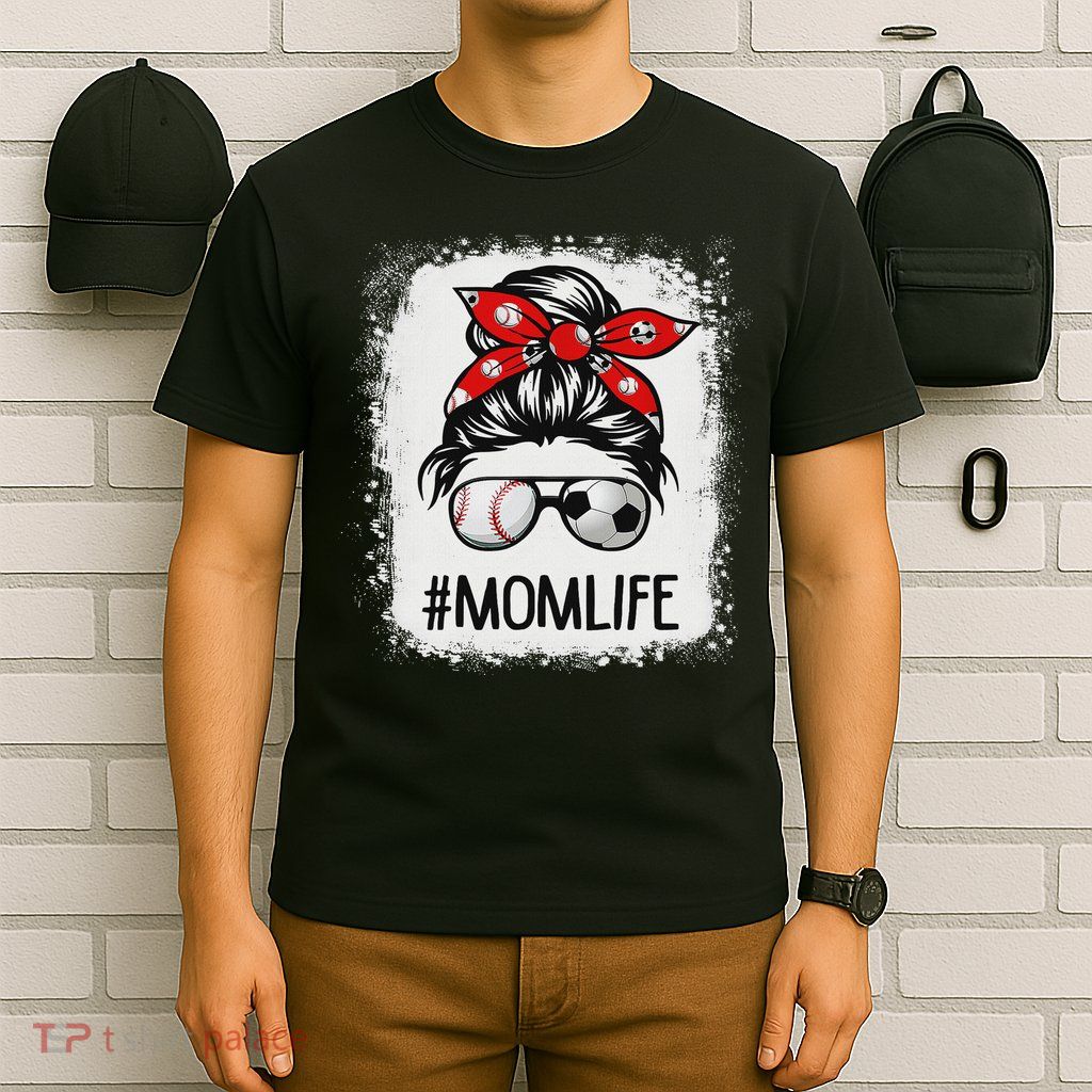 Bleached Mom Life Soccer Messy Bun Baseball Game Day T-Shirt