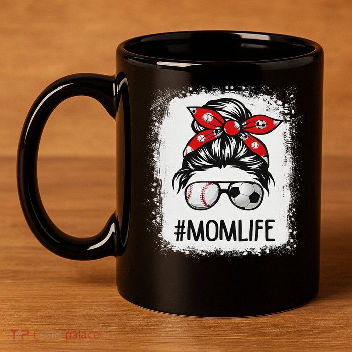 Bleached Mom Life Soccer Messy Bun Baseball Game Day 11oz C Handle Ceramic Mug