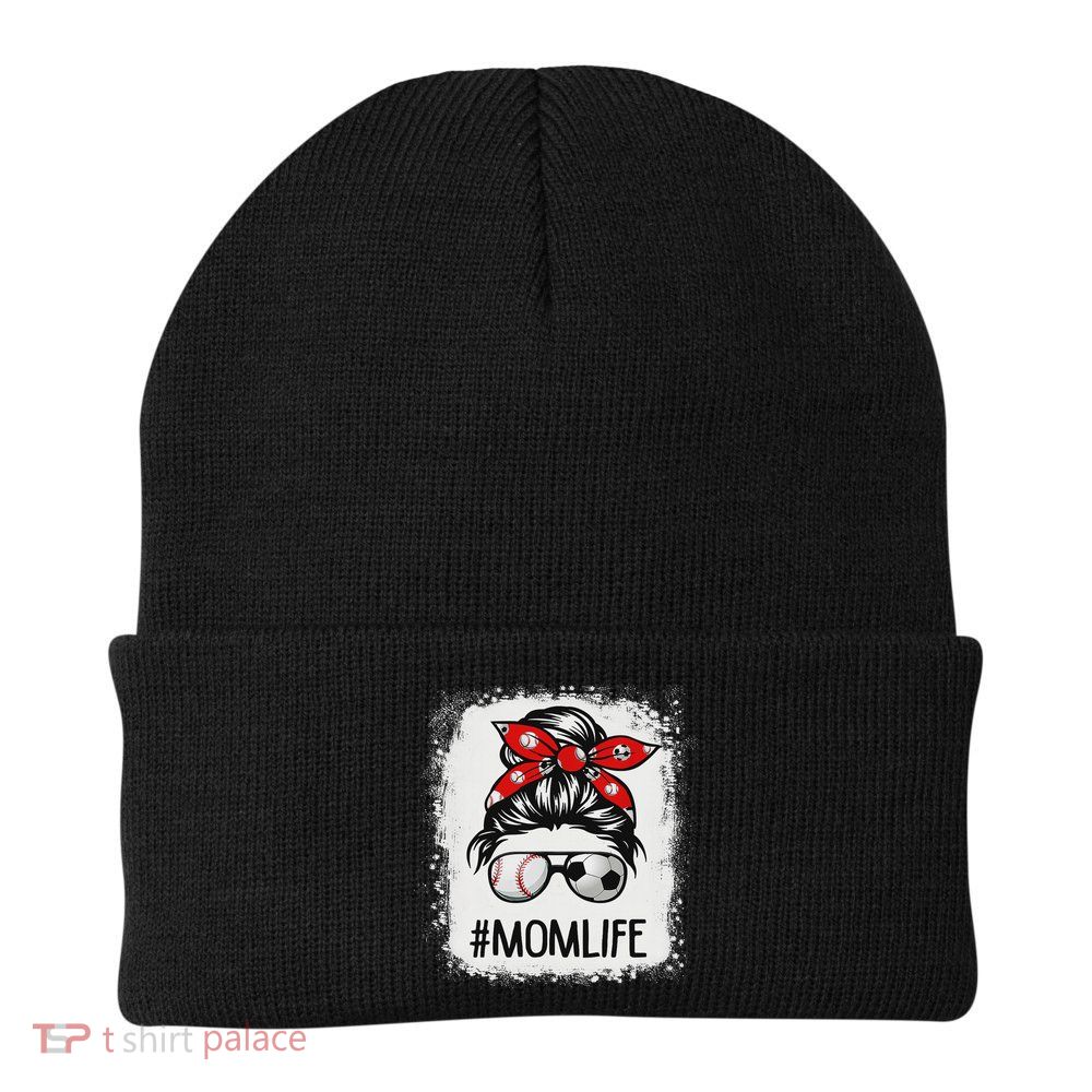 Bleached Mom Life Soccer Messy Bun Baseball Game Day Beanie