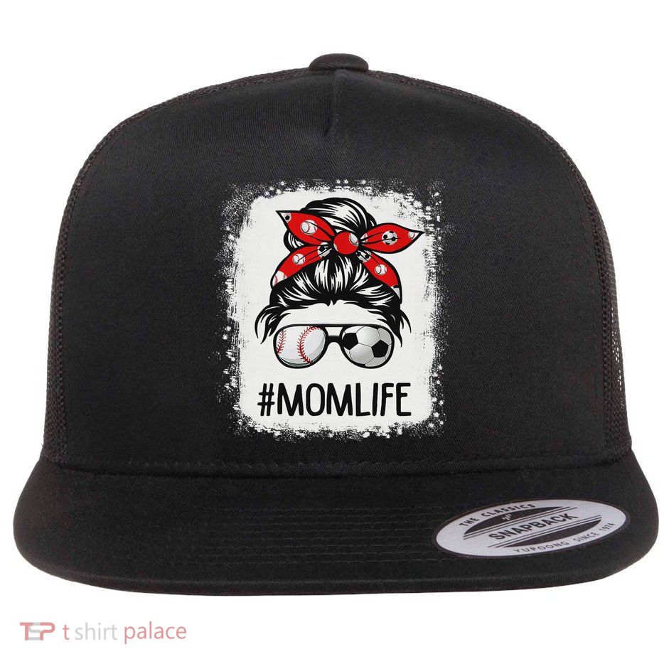 Bleached Mom Life Soccer Messy Bun Baseball Game Day Flatbill Hat