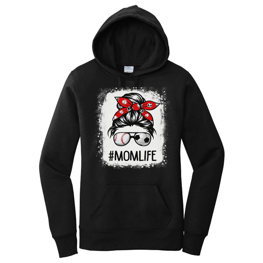 Bleached Mom Life Soccer Messy Bun Baseball Game Day Women's Pullover Hoodie