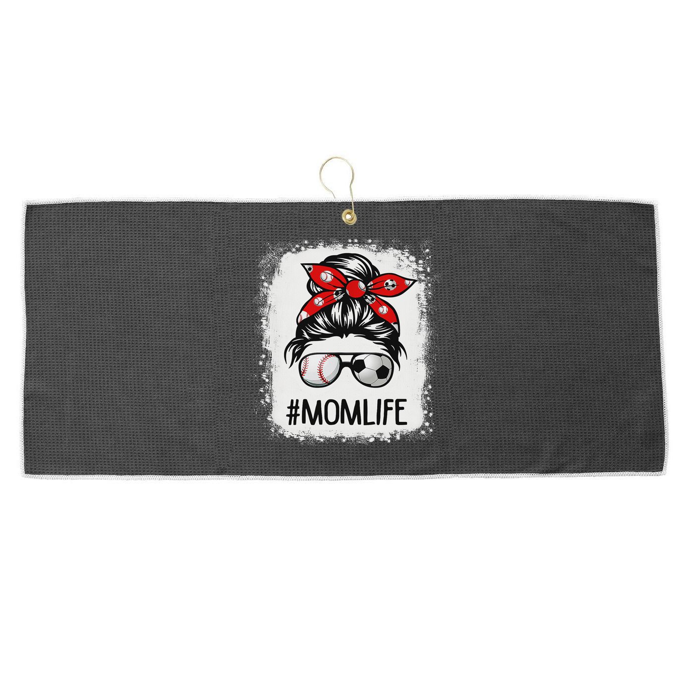 Bleached Mom Life Soccer Messy Bun Baseball Game Day Large Microfiber Waffle Golf Towel