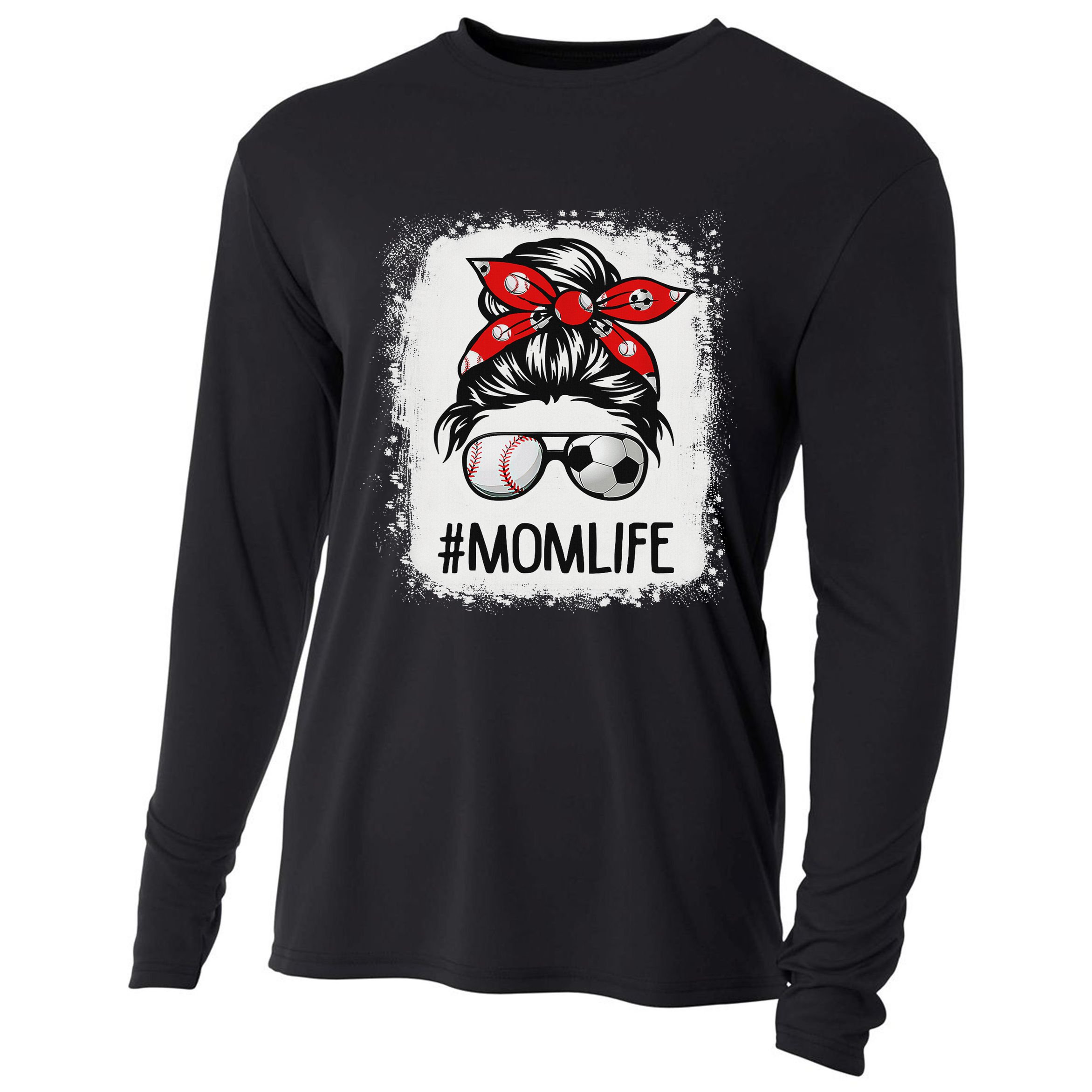 Bleached Mom Life Soccer Messy Bun Baseball Game Day Cooling Performance Long Sleeve Crew