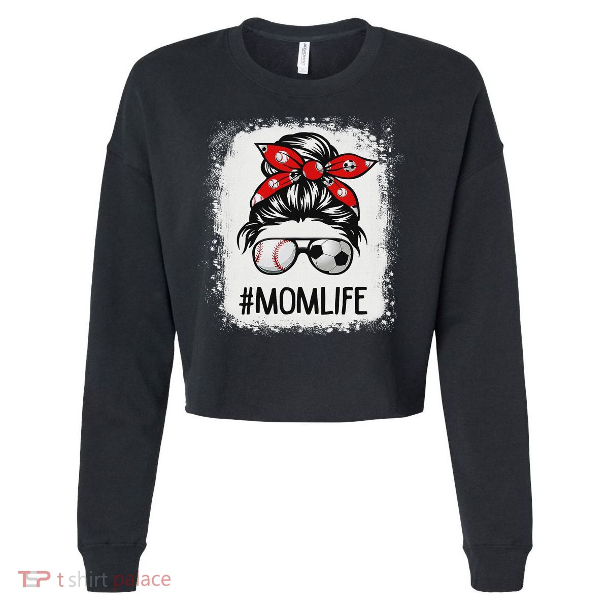 Bleached Mom Life Soccer Messy Bun Baseball Game Day Cropped Pullover Crew