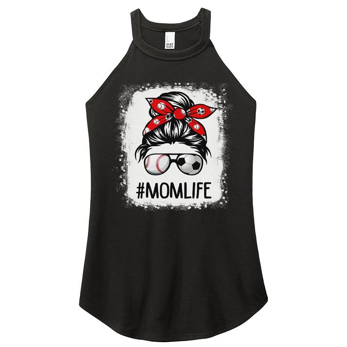 Bleached Mom Life Soccer Messy Bun Baseball Game Day Women's Perfect Tri Rocker Tank