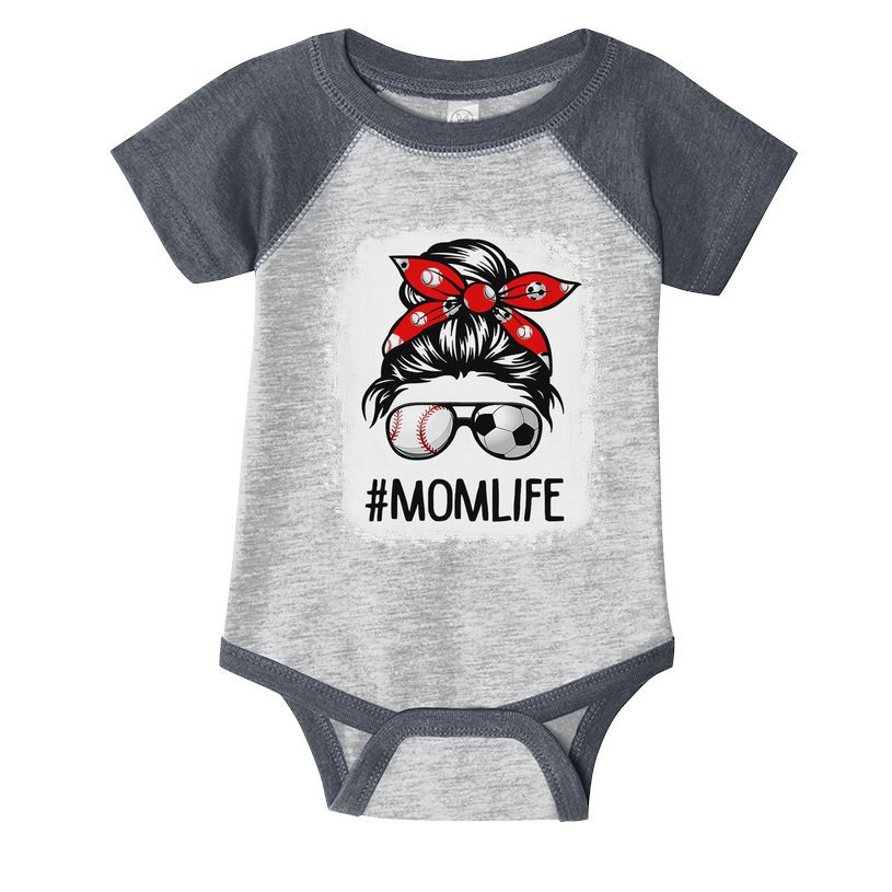 Bleached Mom Life Soccer Messy Bun Baseball Game Day Infant Baby Jersey Bodysuit