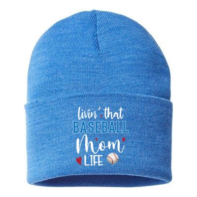 Busy Mom Livin' That Baseball Mom Life Sport Mother Funny Gift Sustainable Knit Beanie