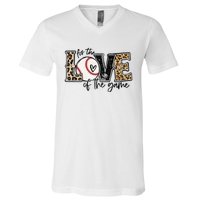 Baseball Mom Leopard For The Love Of The Game Baseball V-Neck T-Shirt