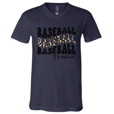 Baseball Mama Leopard Proud Baseball Mom Game Day V-Neck T-Shirt