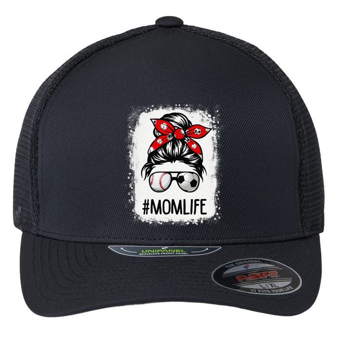 Bleached Mom Life Soccer Messy Bun Baseball Game Day Flexfit Unipanel Trucker Cap