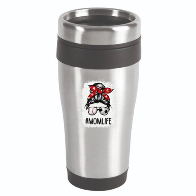 Bleached Mom Life Soccer Messy Bun Baseball Game Day 16oz Travel Tumbler