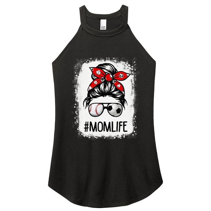 Bleached Mom Life Soccer Messy Bun Baseball Game Day Women's Perfect Tri Rocker Tank