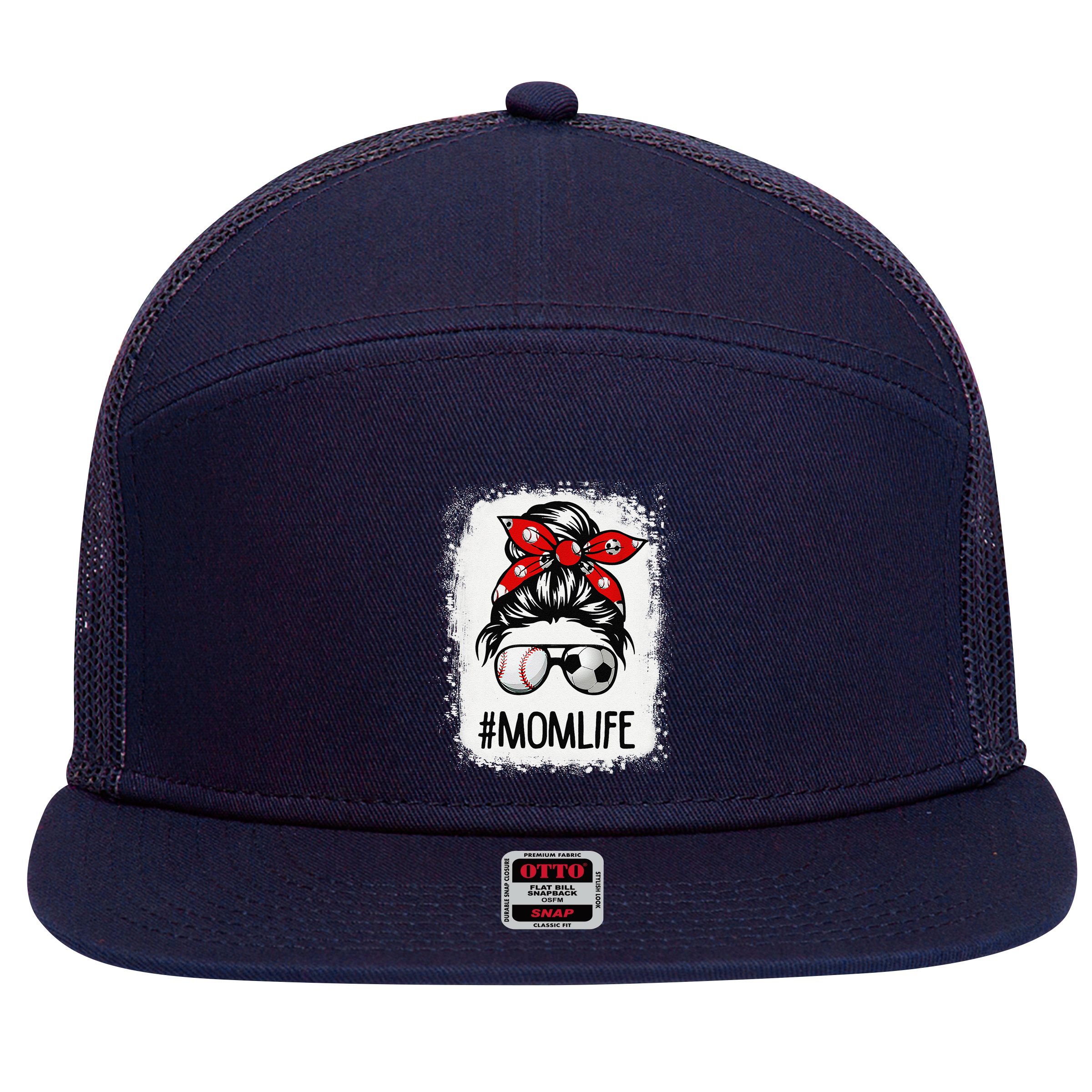 Bleached Mom Life Soccer Messy Bun Baseball Game Day 7 Panel Mesh Trucker Snapback Hat