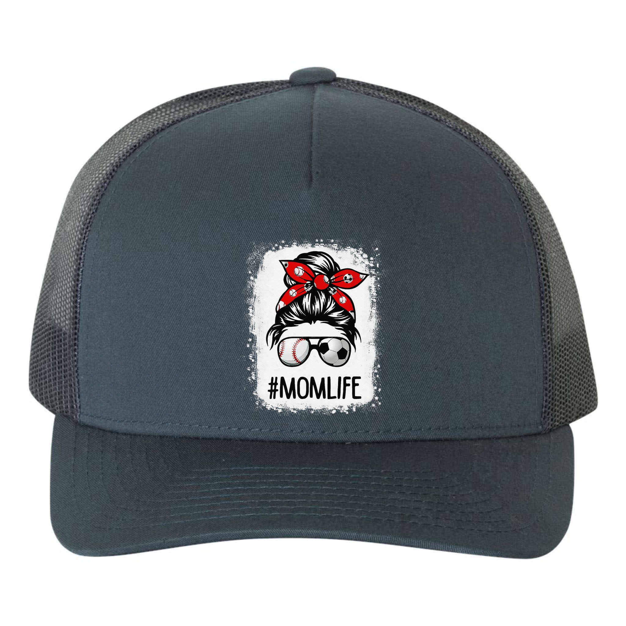 Bleached Mom Life Soccer Messy Bun Baseball Game Day Yupoong Adult 5-Panel Trucker Hat