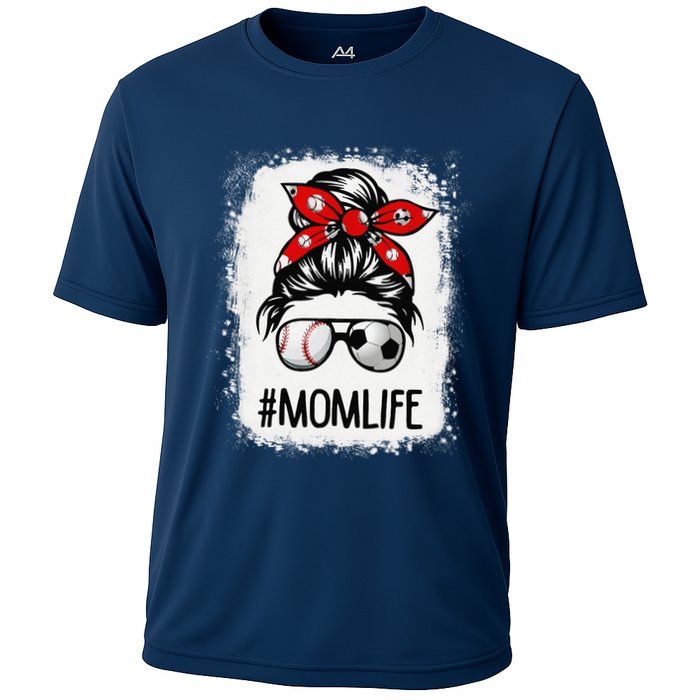 Bleached Mom Life Soccer Messy Bun Baseball Game Day Cooling Performance Crew T-Shirt