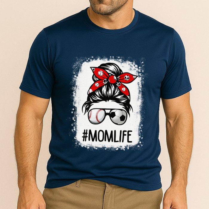 Bleached Mom Life Soccer Messy Bun Baseball Game Day Cooling Performance Crew T-Shirt