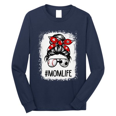 Bleached Mom Life Soccer Messy Bun Baseball Game Day Long Sleeve Shirt