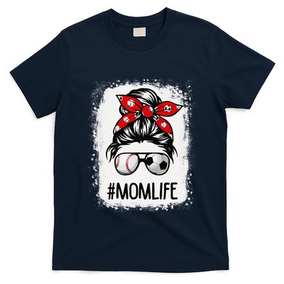 Bleached Mom Life Soccer Messy Bun Baseball Game Day T-Shirt