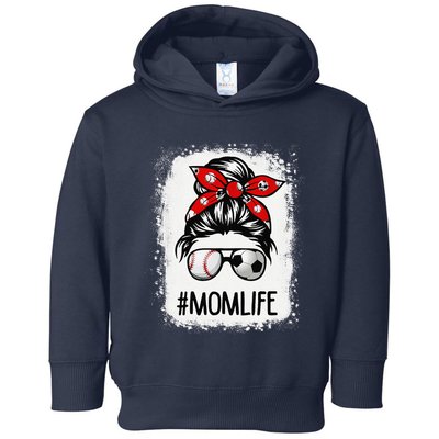 Bleached Mom Life Soccer Messy Bun Baseball Game Day Toddler Hoodie