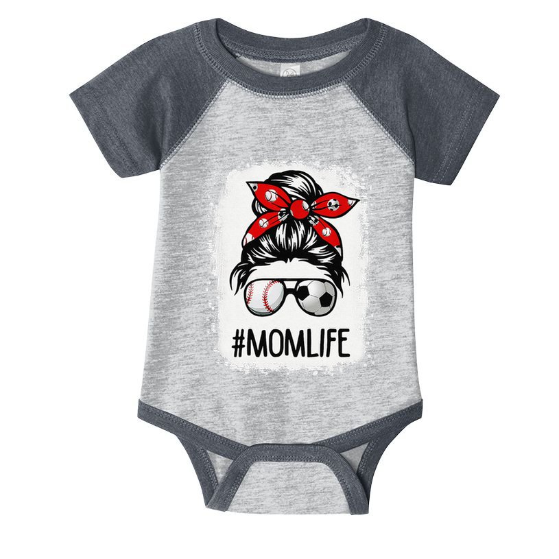 Bleached Mom Life Soccer Messy Bun Baseball Game Day Infant Baby Jersey Bodysuit