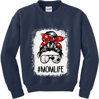 Bleached Mom Life Soccer Messy Bun Baseball Game Day Kids Sweatshirt