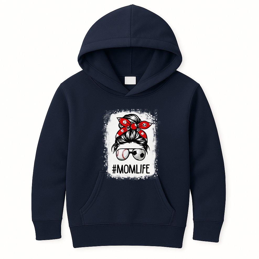 Bleached Mom Life Soccer Messy Bun Baseball Game Day Kids Hoodie