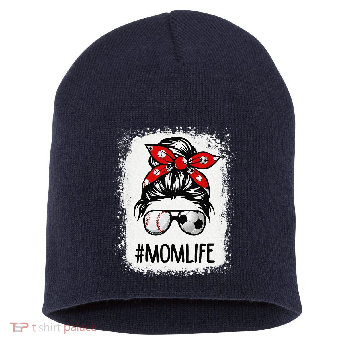 Bleached Mom Life Soccer Messy Bun Baseball Game Day Short Acrylic Beanie