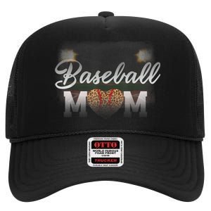 Baseball Mom, Leopard Baseball Field High Crown Mesh Back Trucker Hat