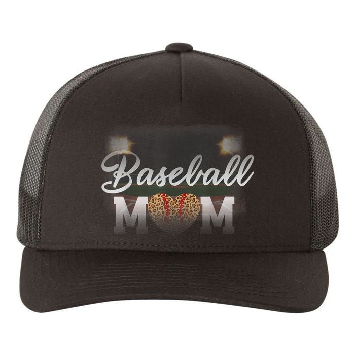 Baseball Mom, Leopard Baseball Field Yupoong Adult 5-Panel Trucker Hat