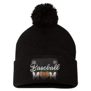 Baseball Mom, Leopard Baseball Field Pom Pom 12in Knit Beanie