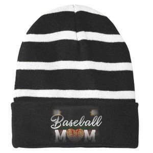 Baseball Mom, Leopard Baseball Field Striped Beanie with Solid Band