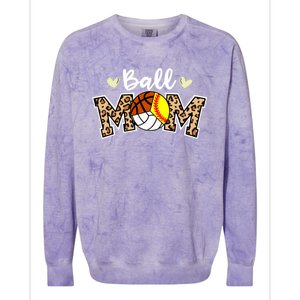 Ball Mom Leopard Softball Volleyball Basketball Player Mom Cool Gift Colorblast Crewneck Sweatshirt