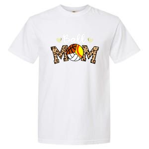 Ball Mom Leopard Softball Volleyball Basketball Player Mom Cool Gift Garment-Dyed Heavyweight T-Shirt