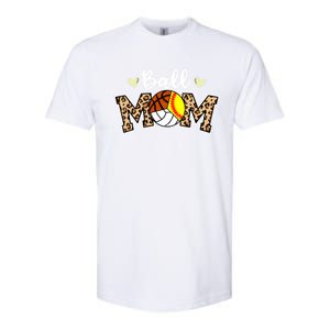 Ball Mom Leopard Softball Volleyball Basketball Player Mom Cool Gift Softstyle CVC T-Shirt