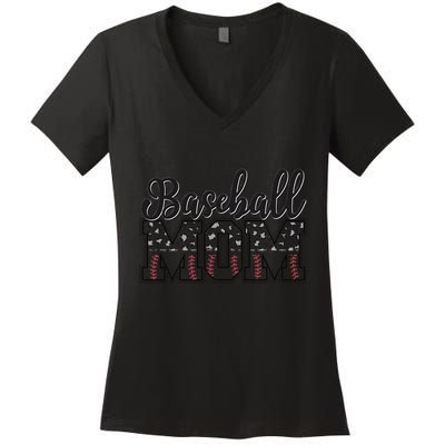Baseball Mom Leopard Funny Softball Mom MotherS Day Women's V-Neck T-Shirt