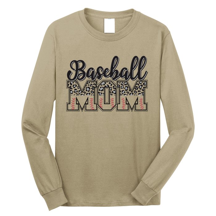 Baseball Mom Leopard Funny Softball Mom MotherS Day Long Sleeve Shirt